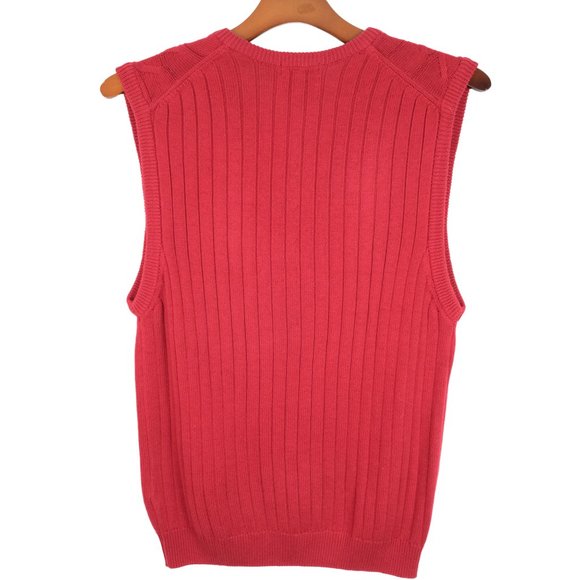 LYLE & SCOTT Sweater Vest Mens L Ribbed Combed Cotton Red - Picture 5 of 7